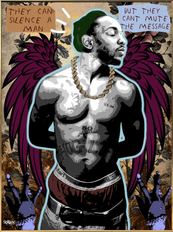 Detail of Tupac and Kendrick artwork by Henrix
